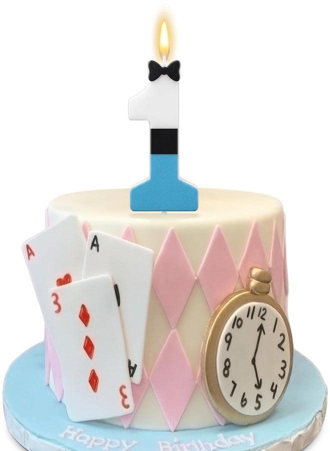 Conelist Number 1 Wonderland Birthday Candle 1st Birthday Candle Blue White and Black Wonderland Tea Party Decoration for Wedding Baby Shower Princess Party Supplies - Image 1