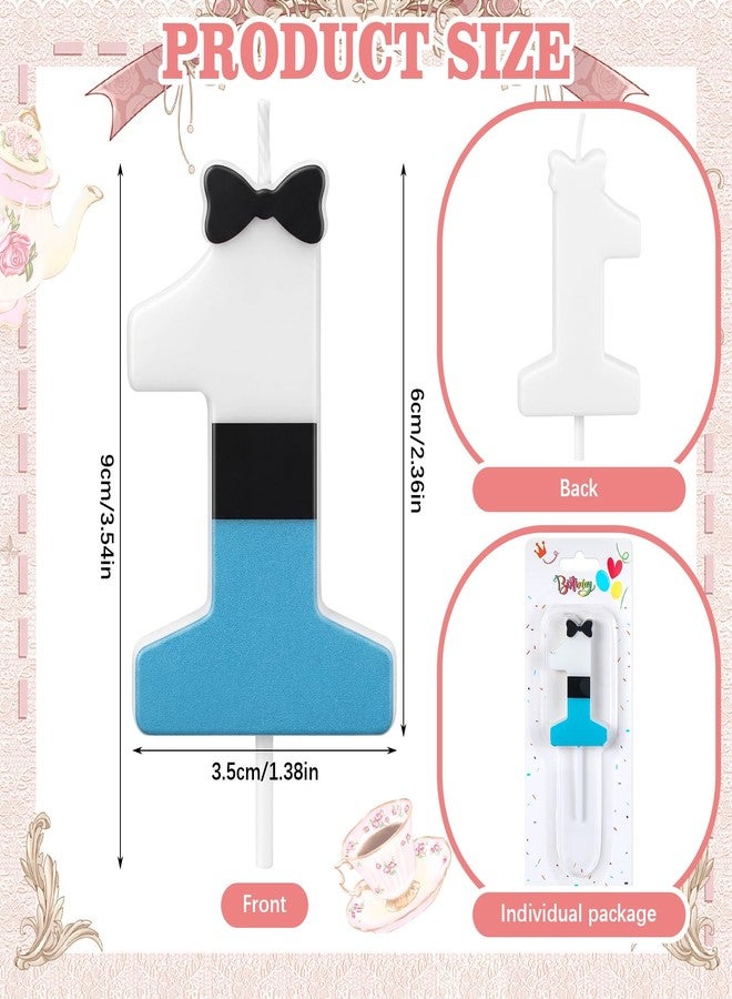 Conelist Number 1 Wonderland Birthday Candle 1st Birthday Candle Blue White and Black Wonderland Tea Party Decoration for Wedding Baby Shower Princess Party Supplies - Image 2