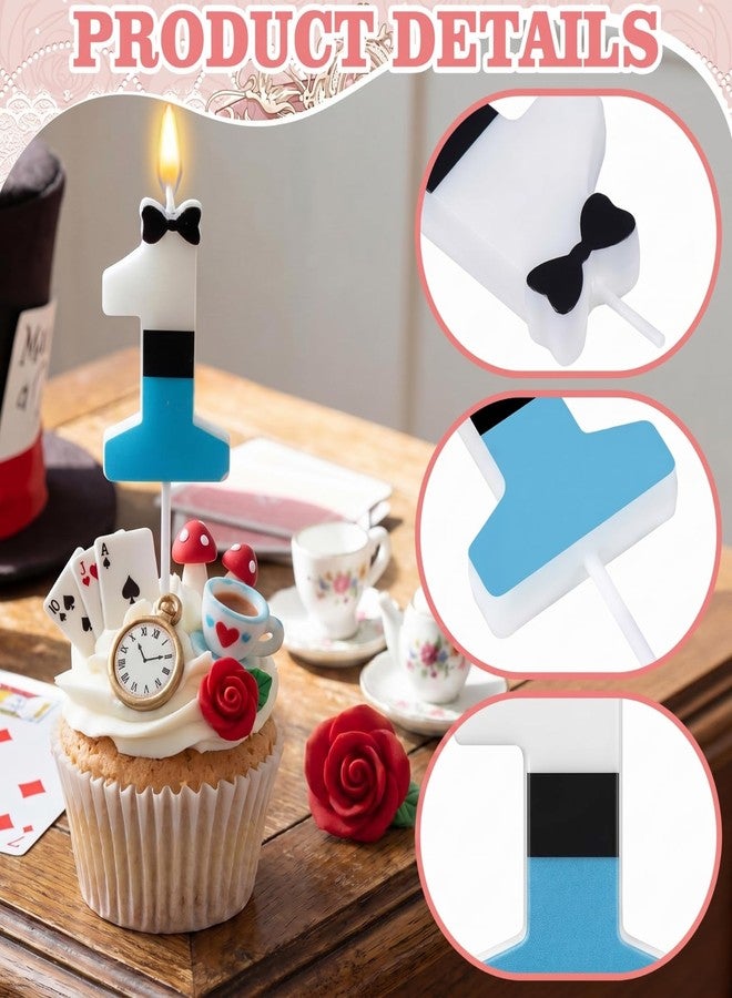 Conelist Number 1 Wonderland Birthday Candle 1st Birthday Candle Blue White and Black Wonderland Tea Party Decoration for Wedding Baby Shower Princess Party Supplies - Image 3