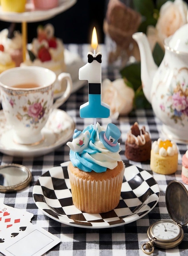 Conelist Number 1 Wonderland Birthday Candle 1st Birthday Candle Blue White and Black Wonderland Tea Party Decoration for Wedding Baby Shower Princess Party Supplies - Image 5