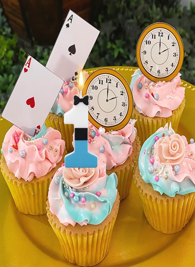 Conelist Number 1 Wonderland Birthday Candle 1st Birthday Candle Blue White and Black Wonderland Tea Party Decoration for Wedding Baby Shower Princess Party Supplies - Image 4