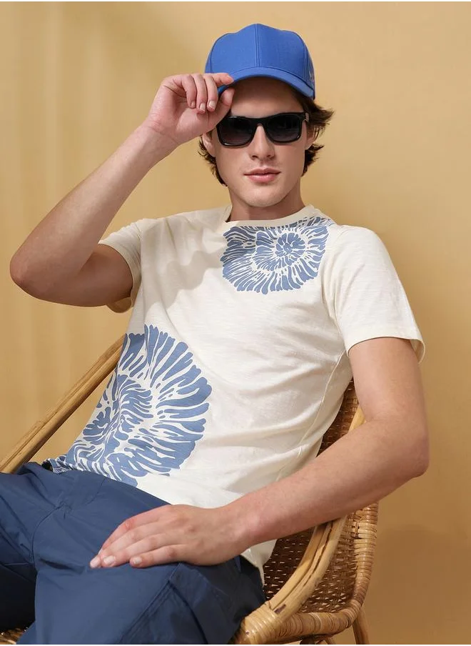 دينيس لينغو Men's Marshmallow 100% Cotton Printed Regular Fit T-Shirt