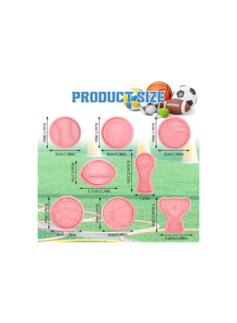 Zikra Sport Ball and Birthday Cookie Stamps, 3d Football Volleyball Soccer Basketball Cake Flower Shape Biscuit Cutter Cookie Stamps, for Diy Cookie Supplies, for Making Biscuits, Cakes(8 Pieces) - Image 3