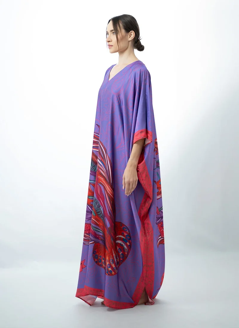 Janara Jones  Neptune Satin Scarf Print Kaftan for Women | Best Price UAE