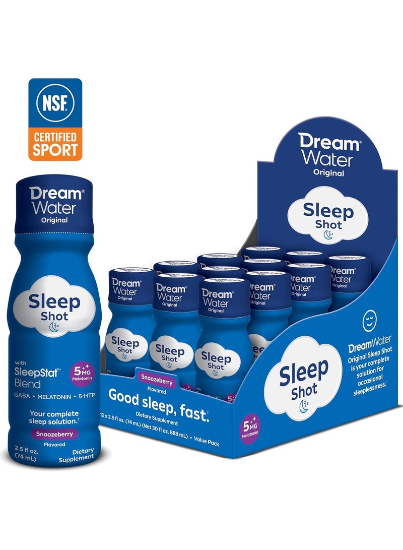 Dream Water Sleep Shot Original GABA,Melatonin,5-HTP Snoozeberry Flavored 74ml-12 Count - Image 2