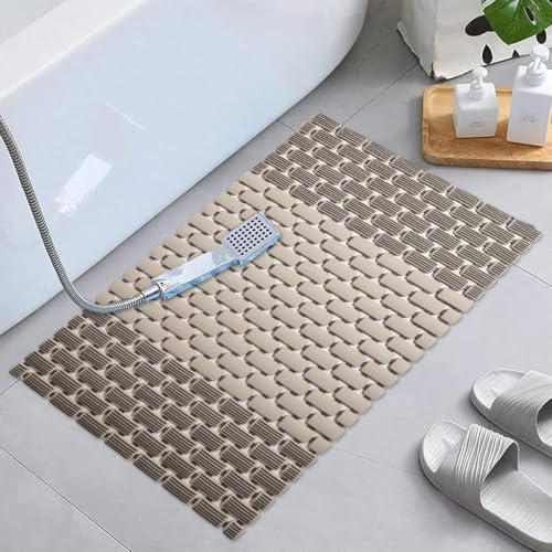 VDNSI Anti Skid Mat for Bath and Bathroom Shower Mat Floor Bathroom Anti Slip Mat with Suction Cups & Drain Holes (PVC Dual Beige) - Image 2