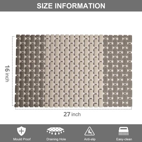 VDNSI Anti Skid Mat for Bath and Bathroom Shower Mat Floor Bathroom Anti Slip Mat with Suction Cups & Drain Holes (PVC Dual Beige) - Image 5