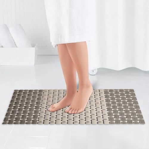VDNSI Anti Skid Mat for Bath and Bathroom Shower Mat Floor Bathroom Anti Slip Mat with Suction Cups & Drain Holes (PVC Dual Beige) - Image 1