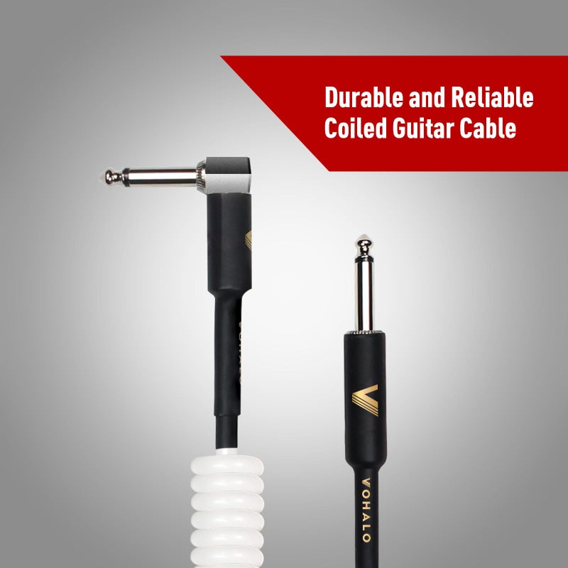 VOHALO Coil Guitar Cable 32 Feet/10M Instrument Coiled Curly Cord for Guitar Bass 1/4 inch Right Angle to Straight White - Image 2