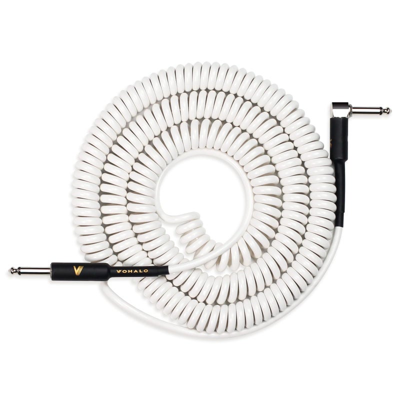 VOHALO Coil Guitar Cable 32 Feet/10M Instrument Coiled Curly Cord for Guitar Bass 1/4 inch Right Angle to Straight White - Image 1