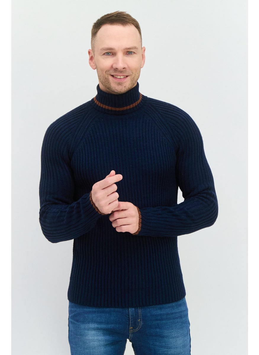 Sorbino Men Turtle Neck Knitted Long Sleeves Sweater, Navy  - Image 1