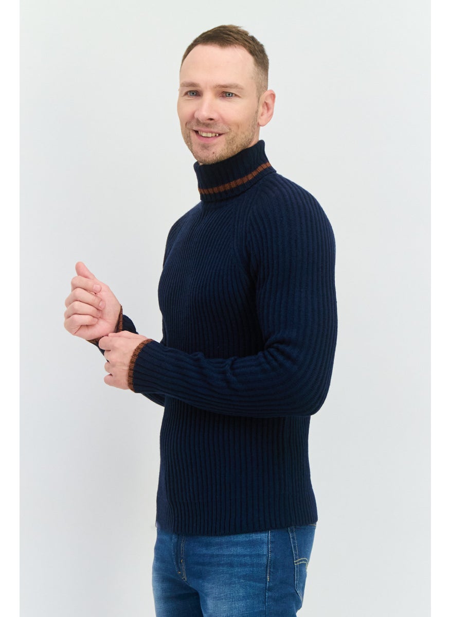 Sorbino Men Turtle Neck Knitted Long Sleeves Sweater, Navy  - Image 2