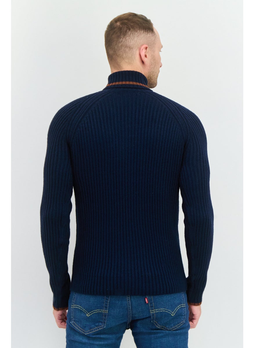 Sorbino Men Turtle Neck Knitted Long Sleeves Sweater, Navy  - Image 4