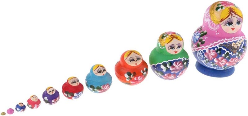 klarako 10 Pieces Chromatic Wooden Russian Nesting Dolls Babushka Matryoshka Crafts - Image 1