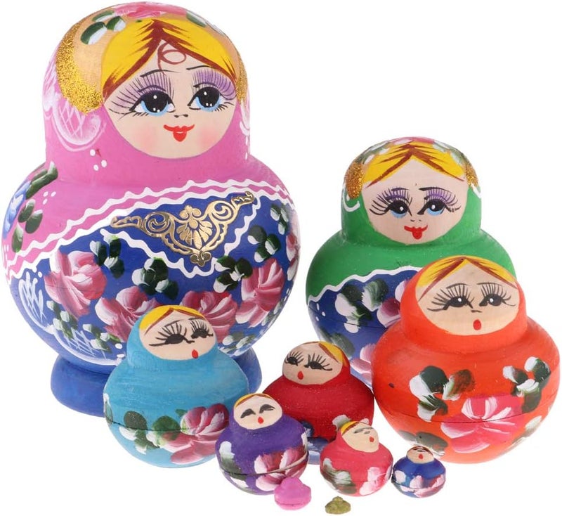 klarako 10 Pieces Chromatic Wooden Russian Nesting Dolls Babushka Matryoshka Crafts - Image 3