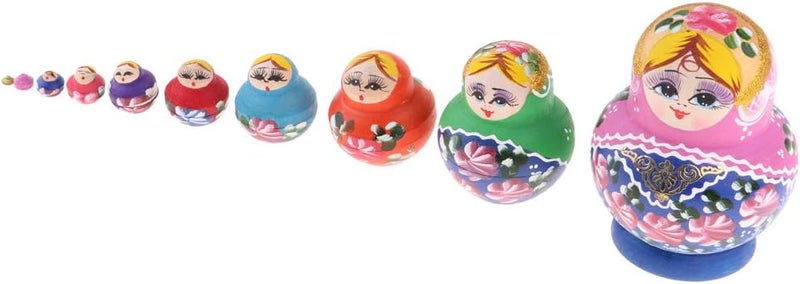 klarako 10 Pieces Chromatic Wooden Russian Nesting Dolls Babushka Matryoshka Crafts - Image 4