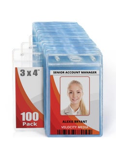 MIFFLIN -Usa Plastic Vertical Card Holder (3X4 Inch, Clear, Bulk 100 Pack) Quick Load No Zipper Name Id Badge  - Image 1