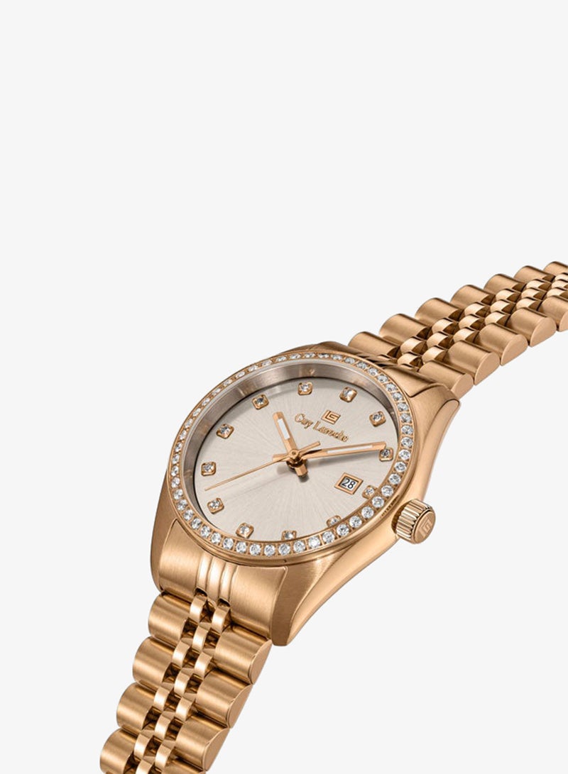 Guy Laroche Rosalie Silver White Dial Rose Gold Metal Bracelet Analog Watch for Women 30mm - Image 2