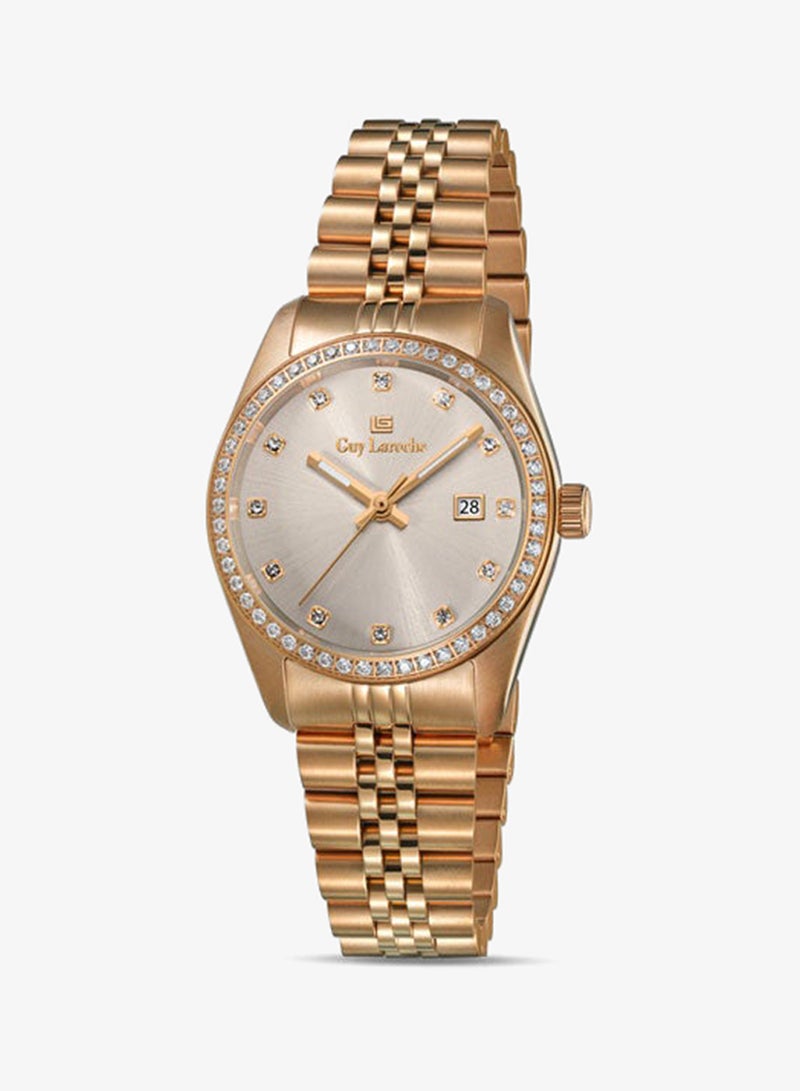 Guy Laroche Rosalie Silver White Dial Rose Gold Metal Bracelet Analog Watch for Women 30mm - Image 1