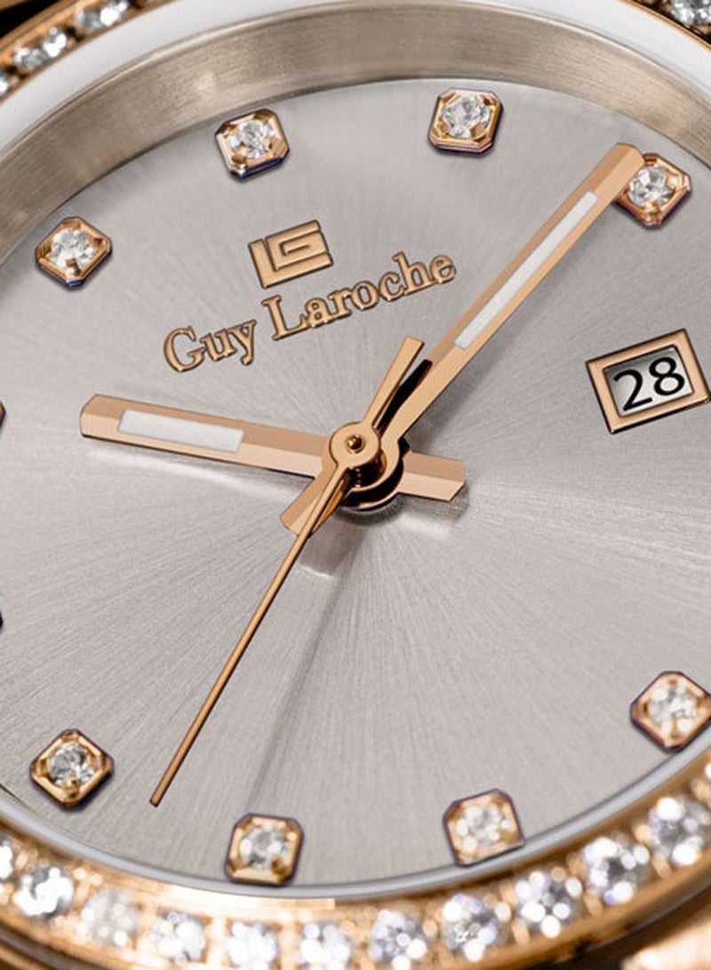 Guy Laroche Rosalie Silver White Dial Rose Gold Metal Bracelet Analog Watch for Women 30mm - Image 4