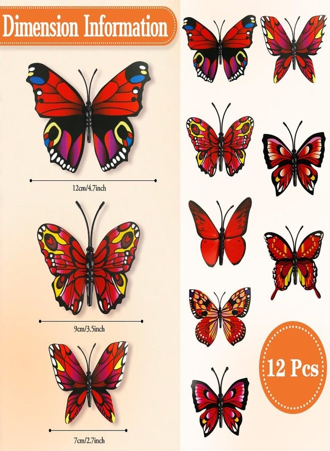 KQNBI Monarch Butterfly Decorations, 3D Monarch Butterfly Wall Decor 12 Pcs Red Fake Monarch Butterflies Realistic Artificial Butterfly Wall Decal for Autumn Craft Home Wall Table Bedroom Decorations - Image 3