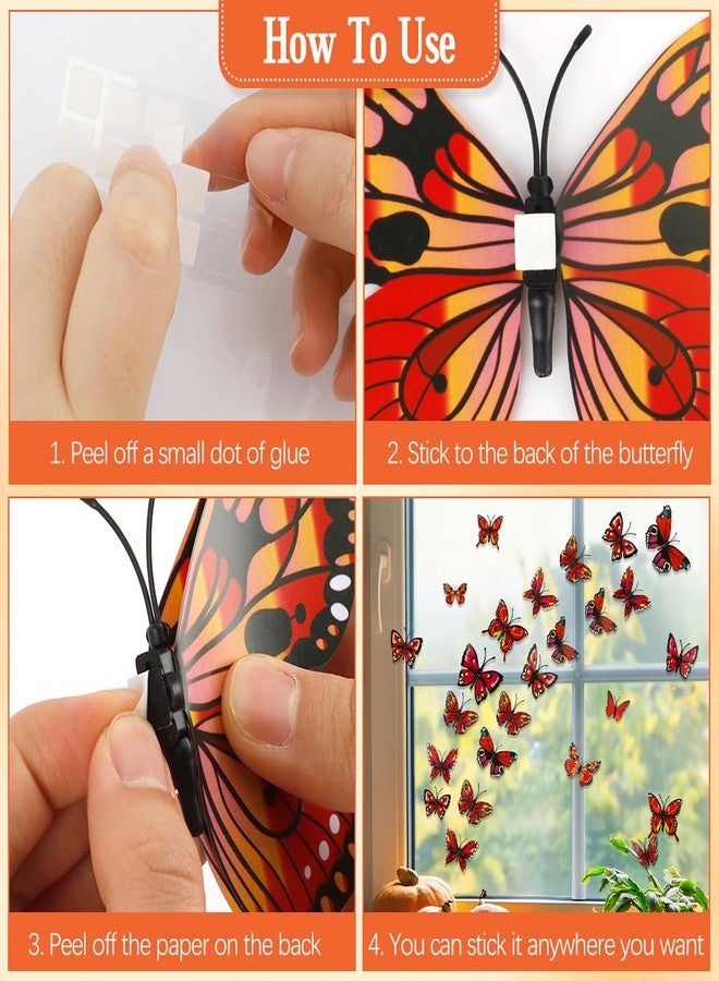KQNBI Monarch Butterfly Decorations, 3D Monarch Butterfly Wall Decor 12 Pcs Red Fake Monarch Butterflies Realistic Artificial Butterfly Wall Decal for Autumn Craft Home Wall Table Bedroom Decorations - Image 5