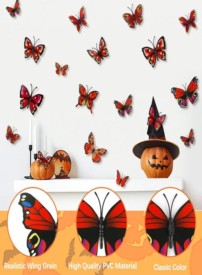 KQNBI Monarch Butterfly Decorations, 3D Monarch Butterfly Wall Decor 12 Pcs Red Fake Monarch Butterflies Realistic Artificial Butterfly Wall Decal for Autumn Craft Home Wall Table Bedroom Decorations - Image 4