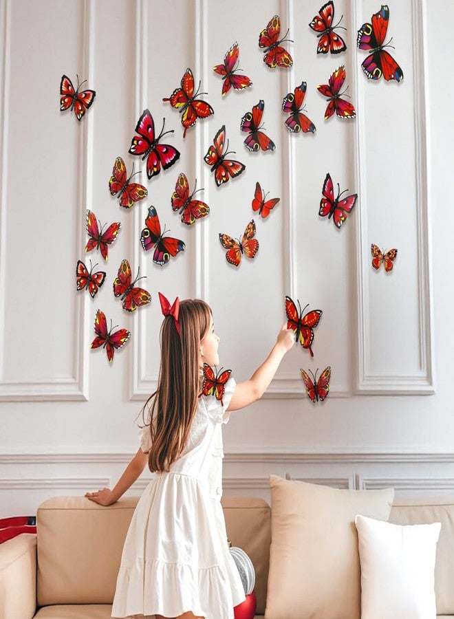 KQNBI Monarch Butterfly Decorations, 3D Monarch Butterfly Wall Decor 12 Pcs Red Fake Monarch Butterflies Realistic Artificial Butterfly Wall Decal for Autumn Craft Home Wall Table Bedroom Decorations - Image 2