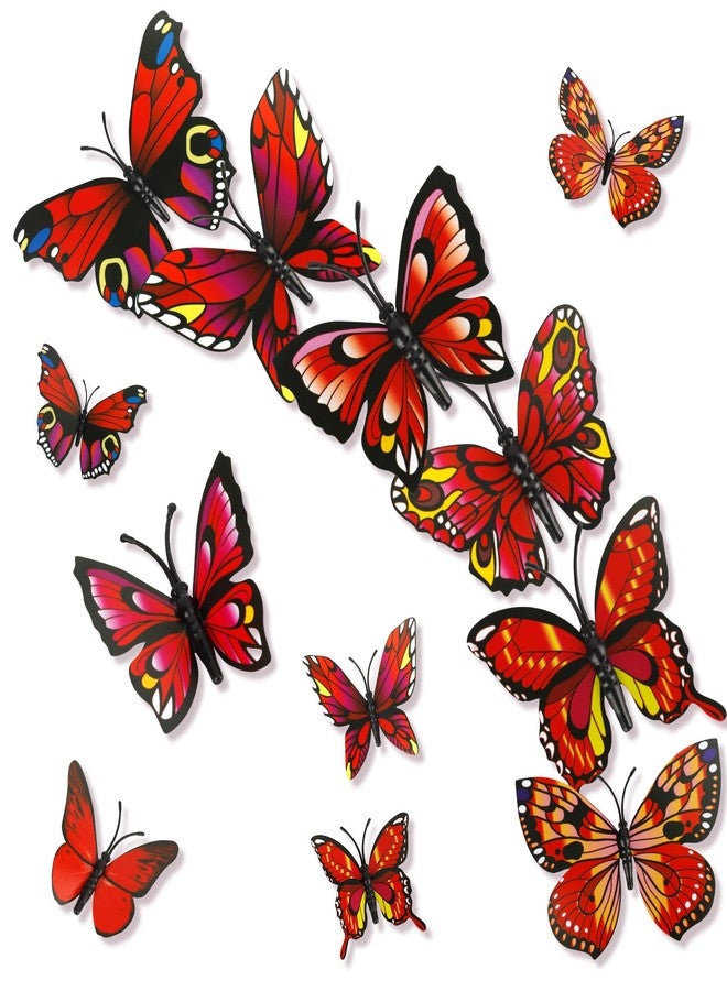KQNBI Monarch Butterfly Decorations, 3D Monarch Butterfly Wall Decor 12 Pcs Red Fake Monarch Butterflies Realistic Artificial Butterfly Wall Decal for Autumn Craft Home Wall Table Bedroom Decorations - Image 1