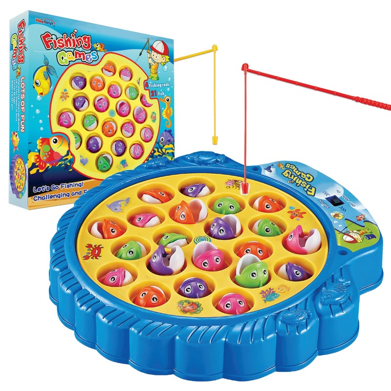 Haktoys Fishing Game for Kids & Toddlers - Battery-Operated Rotating Fishing Toy with 21 Fish, 4 Poles & Music On/Off Switch - Fun Educational Board Game for Boys & Girls - Image 1