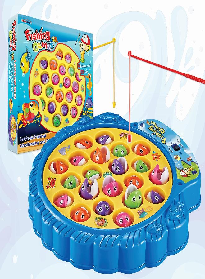 Haktoys Haktoys Fishing Game Play Set Includes 21 Fish and 4 Fishing Poles on Rotating Board with Music On/Off Switch for Quiet Play | Board Game for 1-4 Players - Image 1