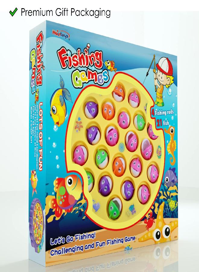 Haktoys Haktoys Fishing Game Play Set Includes 21 Fish and 4 Fishing Poles on Rotating Board with Music On/Off Switch for Quiet Play | Board Game for 1-4 Players - Image 3