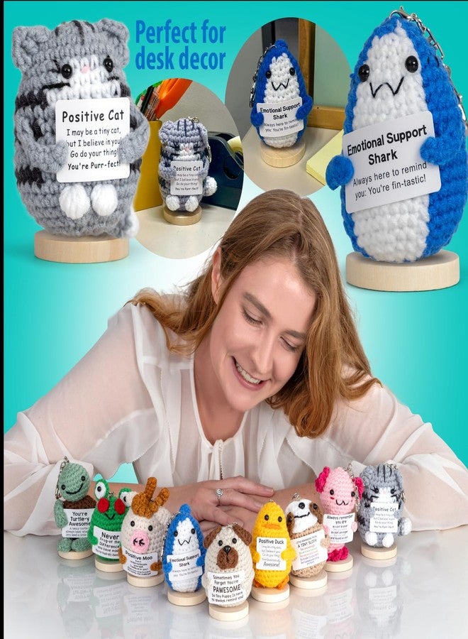 Twiddler Toys 9pcs Positive Crochet Animals - Emotional Support Crochet Stuffed Animals with Positive Messages - Cute Novelty Gift Set Includes Keychains and Stands - Image 4
