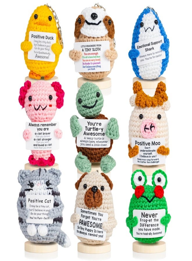 Twiddler Toys 9pcs Positive Crochet Animals - Emotional Support Crochet Stuffed Animals with Positive Messages - Cute Novelty Gift Set Includes Keychains and Stands - Image 1