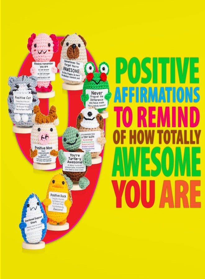 Twiddler Toys 9pcs Positive Crochet Animals - Emotional Support Crochet Stuffed Animals with Positive Messages - Cute Novelty Gift Set Includes Keychains and Stands - Image 2