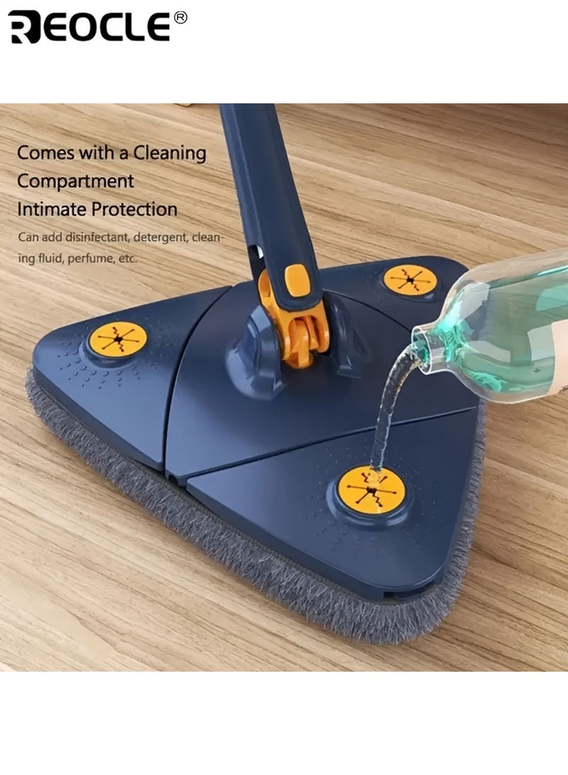 ريوكل طقم ممسحة ثلاثية الدوران 360° بمقبض طويل منظف للأرضيات والجدران والأسقف والزوايا للاستخدام الجاف والرطب بدون استخدام اليدين لغرفة المعيشة يشمل وسادتين بديلتين - Image 2