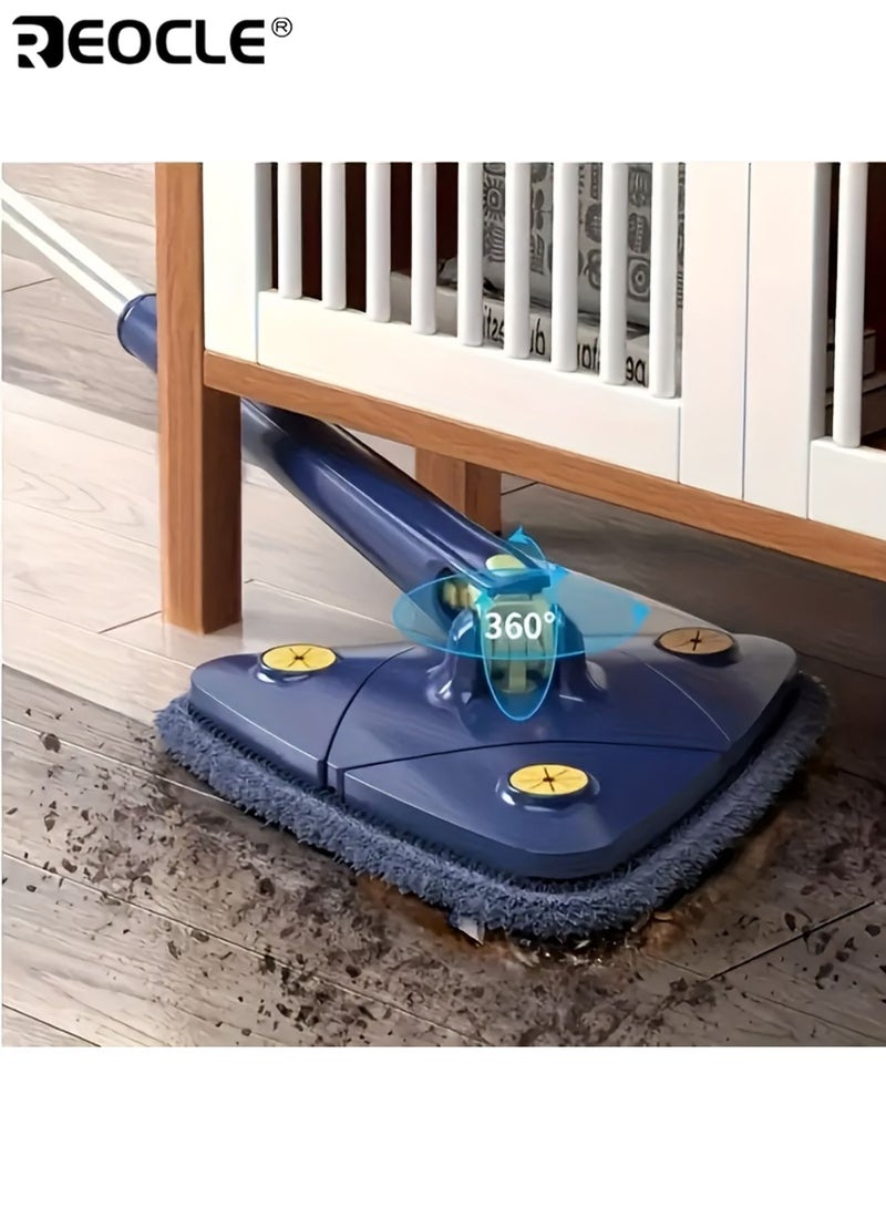 ريوكل طقم ممسحة ثلاثية الدوران 360° بمقبض طويل منظف للأرضيات والجدران والأسقف والزوايا للاستخدام الجاف والرطب بدون استخدام اليدين لغرفة المعيشة يشمل وسادتين بديلتين - Image 3