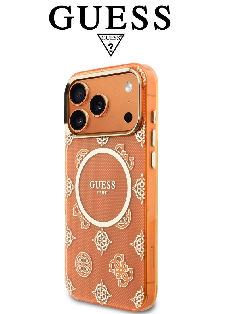 CG MOBILE iPhone 17 Pro Max case supports MagSafe wireless charging. iphone 17 pro max cover made of IML. iphone cover offers robust shock protection. cover iphone 17 pro max features a stylish French design and is a partnership with (GUESS) and (CG Mobile). Orange. - Image 2