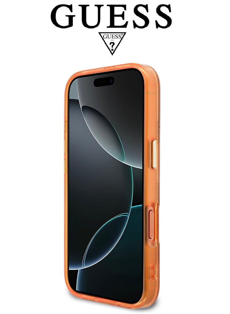 CG MOBILE iPhone 17 Pro Max case supports MagSafe wireless charging. iphone 17 pro max cover made of IML. iphone cover offers robust shock protection. cover iphone 17 pro max features a stylish French design and is a partnership with (GUESS) and (CG Mobile). Orange. - Image 5