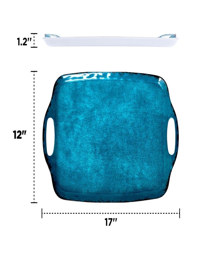 تي بي صواني تقديم TP بمقابض، طقم صواني تقديم مستطيلة كبيرة من الميلامين مقاس 17 بوصة مكون من قطعتين، لون أزرق مخضر عتيق - Image 3