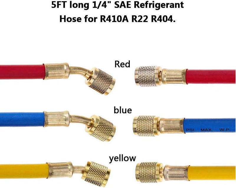 Shikha 5FT AC Diagnostic Manifold Freon Gauge Set for R410A R404A R22 R134A R12 R502 - Image 2