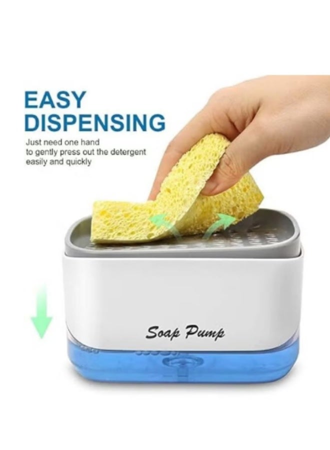 Modern 2-in-1 Kitchen Sink Soap Dispenser and Sponge Holder, Countertop Dishwashing Liquid Pump with Sponge Tray - Image 1