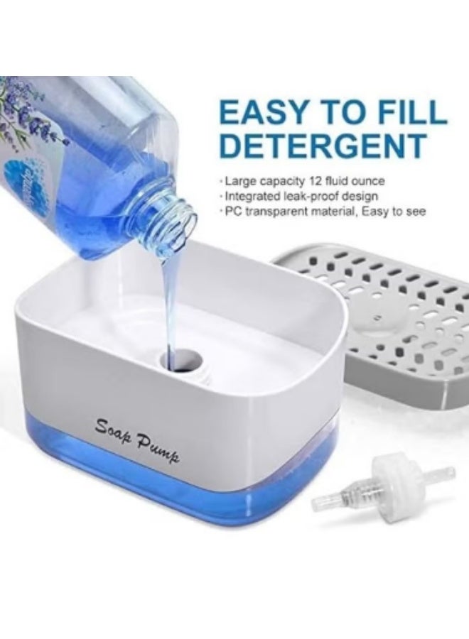 Modern 2-in-1 Kitchen Sink Soap Dispenser and Sponge Holder, Countertop Dishwashing Liquid Pump with Sponge Tray - Image 2
