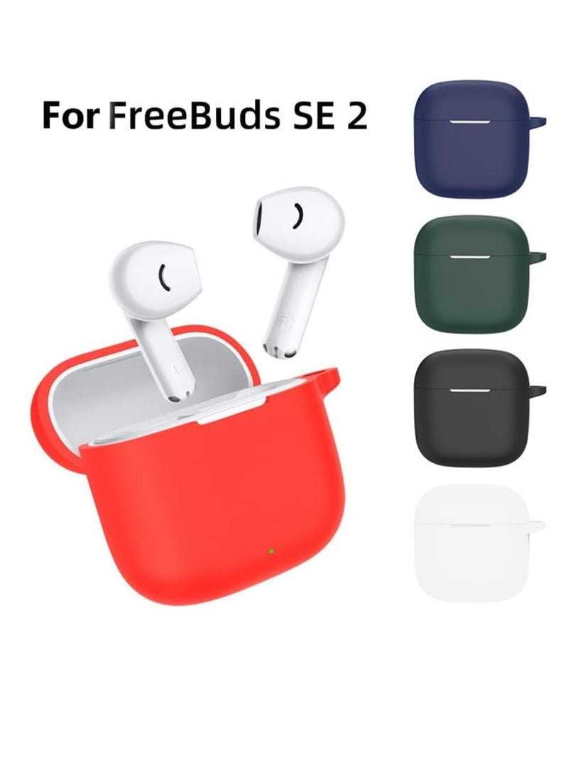 shomira Silicone Case Compatible with Huawei Freebuds SE 2 Soft Silicone Protective Case Cover, Shockproof Sleeve with Carabiner (Red) - Image 2