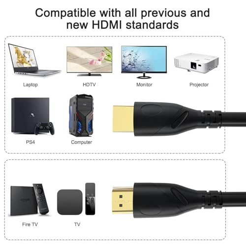 Jorenca 8K HDMI Cable 3ft, 48Gbps Ultra High Speed HDMI 2.1 Cord, Gold Plated Connectors, Supports 8K@60Hz & 4K@120Hz, eARC, HDR, Compatible with PS5, Xbox Series X, Soundbar, Gaming Monitor, 4K TV - Image 3