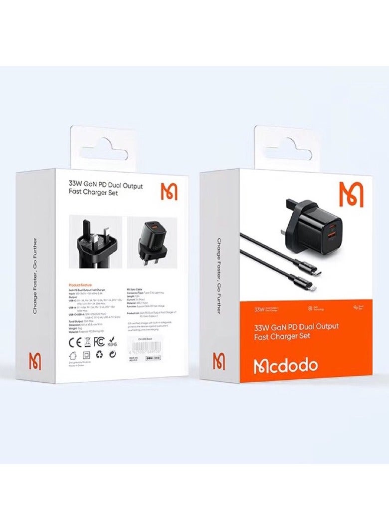 MCDODO GaN PD 33W Fast Charger  PD + QC Super Fast Quick Charging  Dual Output Power Adapter CH-0593 - Image 1