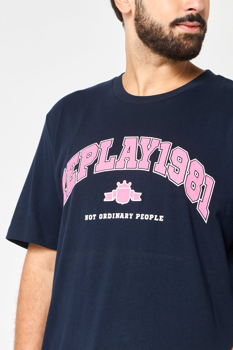 Replay Men Crew Neck Short Sleeve Brand Logo T-Shirt, Dark Navy - Image 3