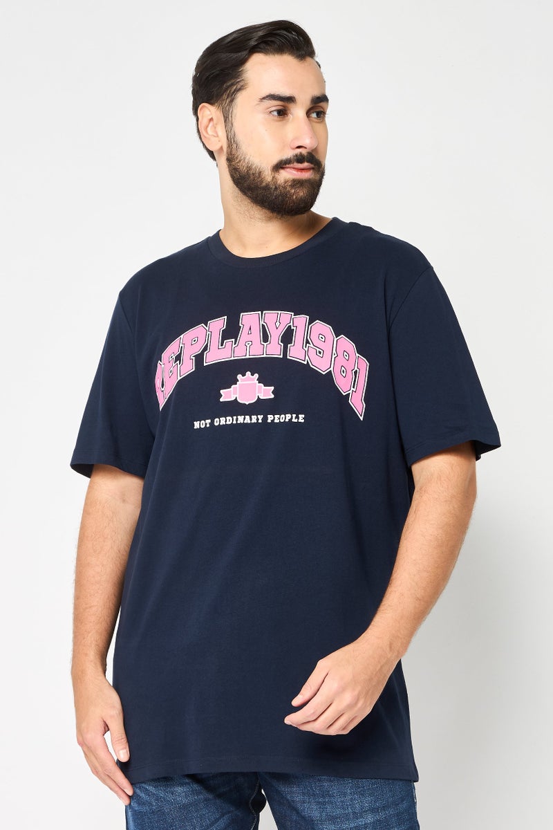 Replay Men Crew Neck Short Sleeve Brand Logo T-Shirt, Dark Navy - Image 1