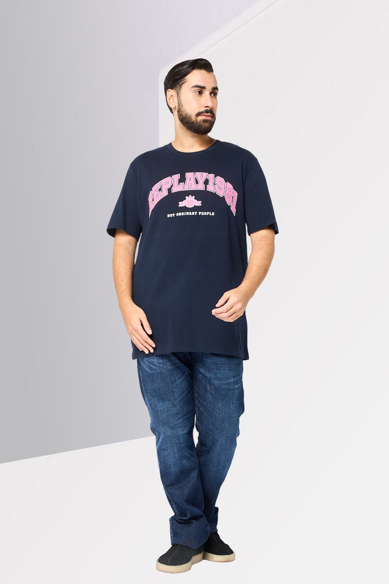 Replay Men Crew Neck Short Sleeve Brand Logo T-Shirt, Dark Navy - Image 4