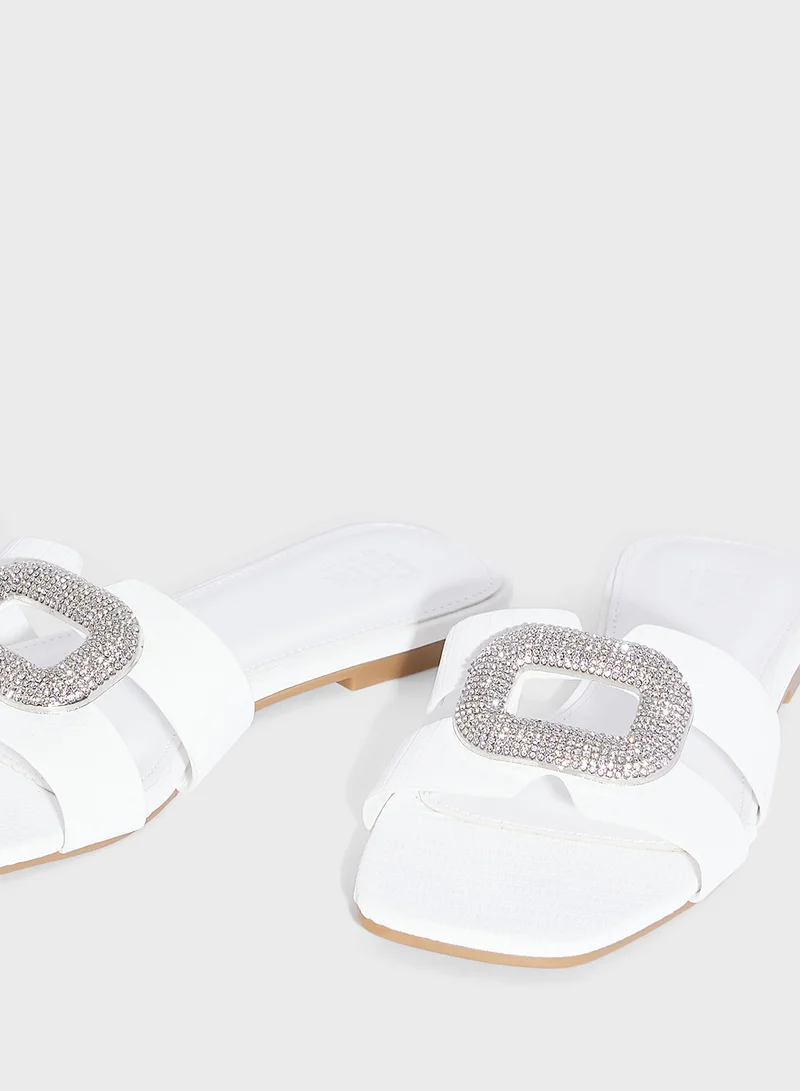 ايلا ليمتد اديشن Diamante Trim Croc Flat Sandal
